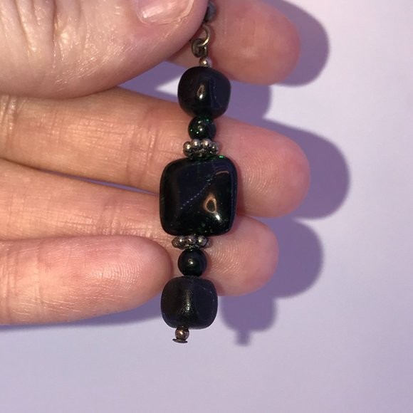 Green Goldstone and Onyx Earrings - Picture 9 of 11